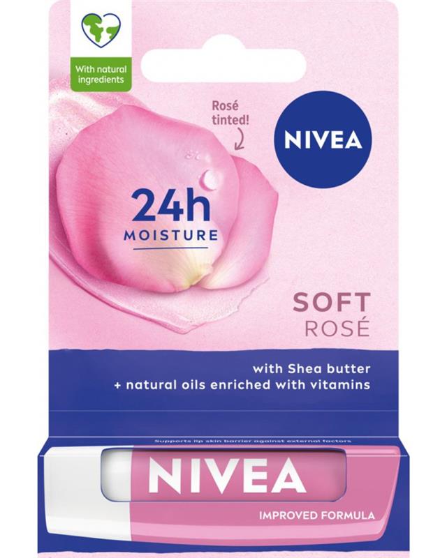 Balsam hranitor de buze Soft rose, 24H Moisture, Nivea