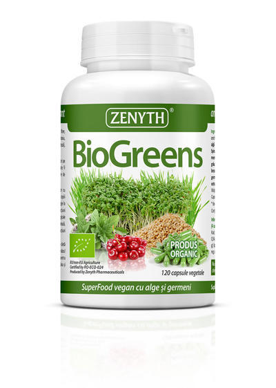 BioGreens SuperFood Organic cu germeni, alge si lastari, 120 capsule, Zenyth 