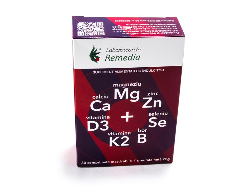 Ca+Mg+Zn+D3+Se, 30 comprimate, Remedia