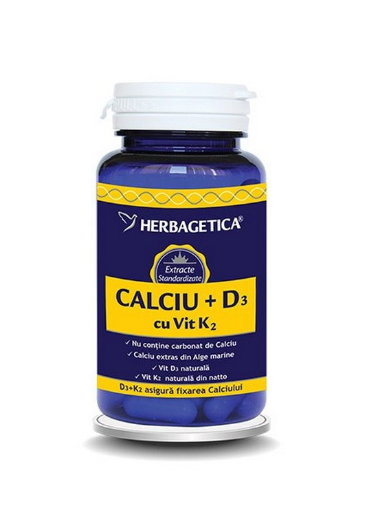 Calciu+D3 cu Vit K2, Herbagetica, 60 cps