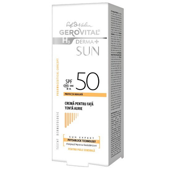Crema pentru fata tenta aurie SPF50 Gerovital H3 Derma+ Sun, 50ml