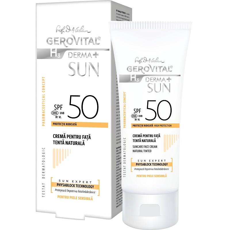 Crema pentru fata tenta naturala SPF50 Gerovital H3 Derma+ Sun, 50ml