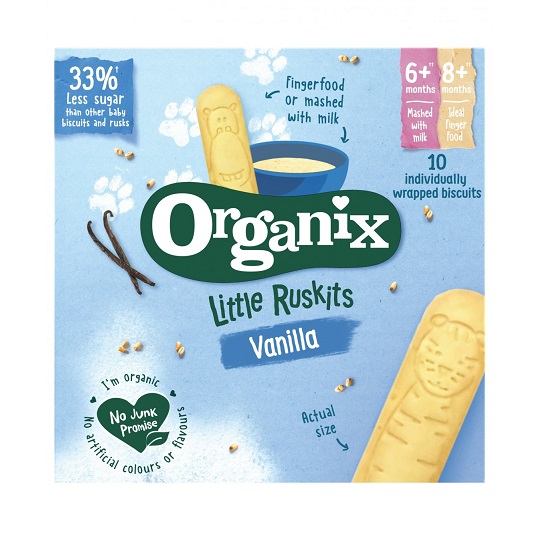 Organix Little Ruskits, biscuiti ecologici cu vanilie pentru sugari, 6 luni+, 60 g